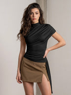 Mira Drape Top in Black, front view