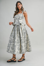 Floral Jacquard Peplum Top And Skirt Set