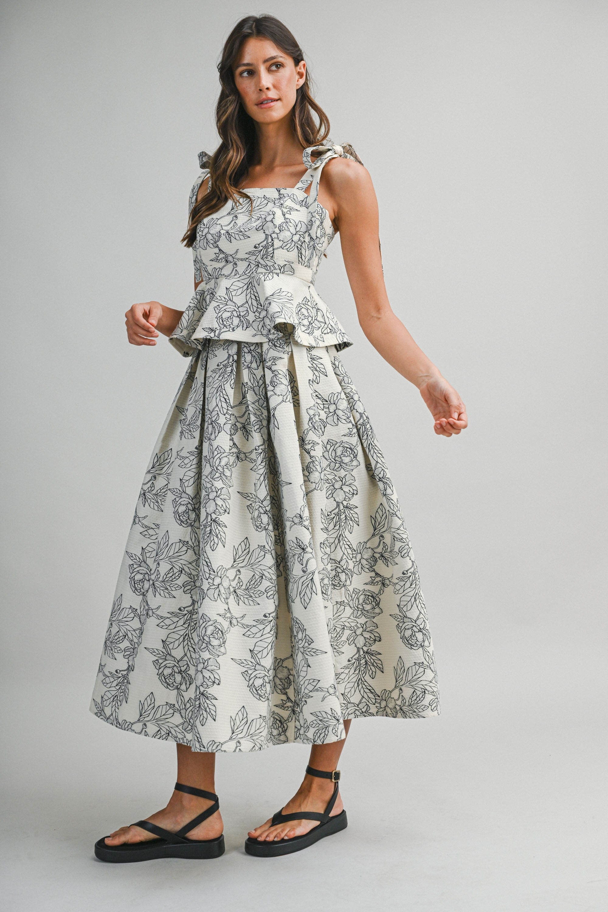 Floral Jacquard Peplum Top And Skirt Set