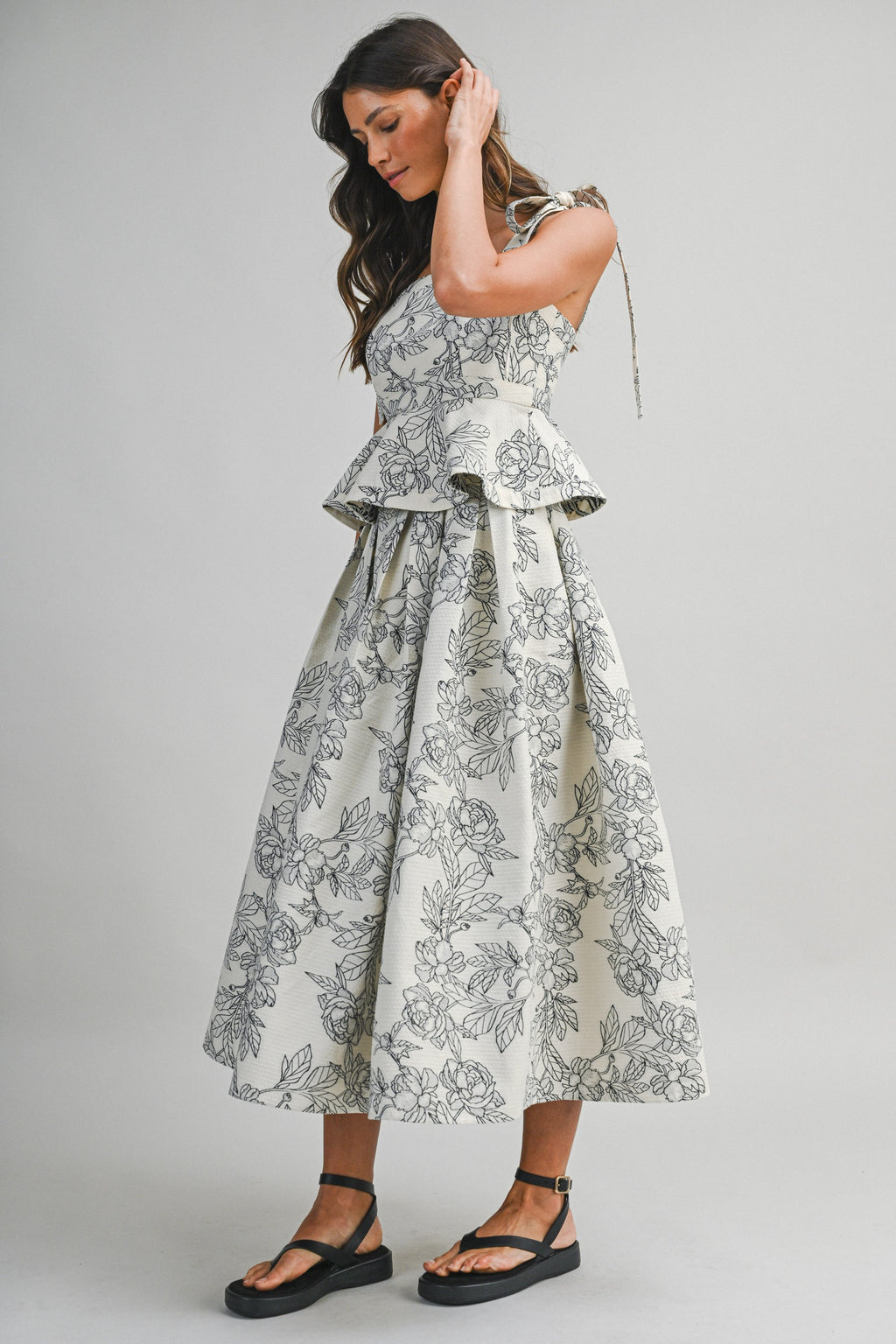 Floral Jacquard Peplum Top And Skirt Set