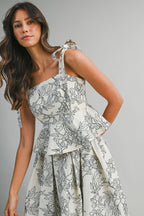 Floral Jacquard Peplum Top And Skirt Set